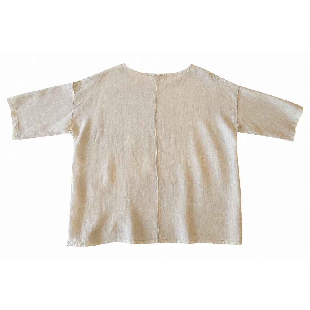 Francesca Bettini Womens M Beige Linen Eyelet Lace Hem 3/4 Sleeve Italy Boho Top - Picture 3 of 10